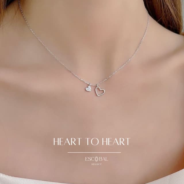 ESCOBAL สร้อยเพชร Heart to Heart สร้อยคอเงิน925 สร้อยคอเพชร 
