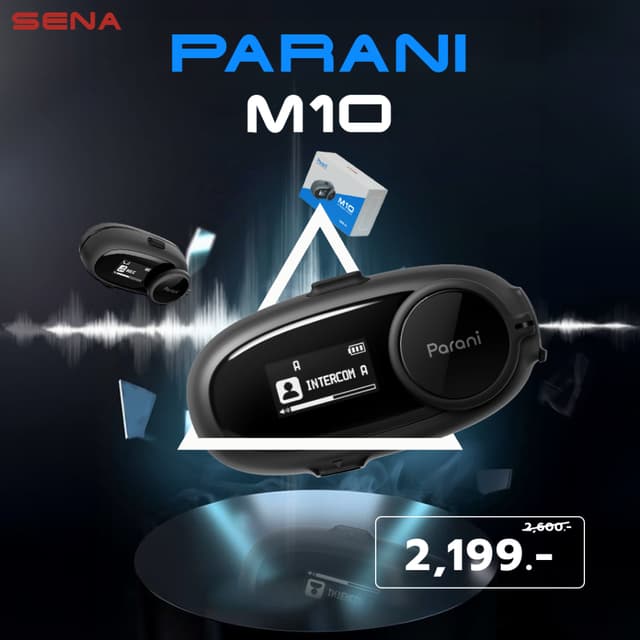 Parani M10 บลูทูธติดหมวกกันน็อค Bluetooth Intercom By Sena ตัวเครื่องกันน้ำฝน รับประกัน1ปี พร้อมส่ง