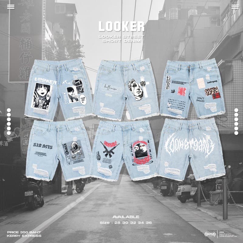 LOOKER- กางเกงยีนส์ขาสั้นสกรีนลายการ์ตูน https://wayoza.com