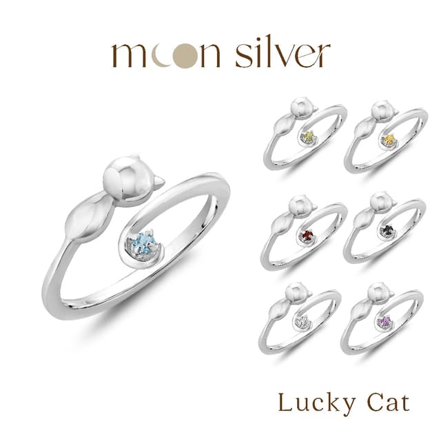 Moonsilver แหวน Lucky Cat (Natural) แหวนเงินแท้ 925 แมวนำโชค