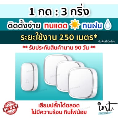 [มีคลิปการใช้งาน] กริ่งไร้สาย กริ่งบ้าน ออดบ้าน ออดบ้านไร้สาย Wireless Doorbell, 1 รีโมท 3 ตัวรับ by int.intend