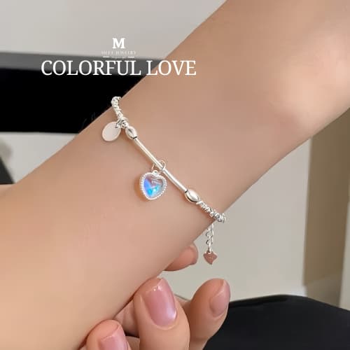 MEET💕พร้อมส่ง กำไลเงิน Colorful love กำไลเงินพร้อมจี้ สร้อย