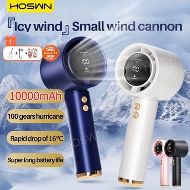 HOSWN พัดลมมือถือ พัดลมพกพา พัดลมเทอร์โบความเร็วสูง ปรับได้ 100ระดับ พัดลมชาร์จ USBพัดลมจอแสดงผล LED 10000mAhทํางานเงียบ