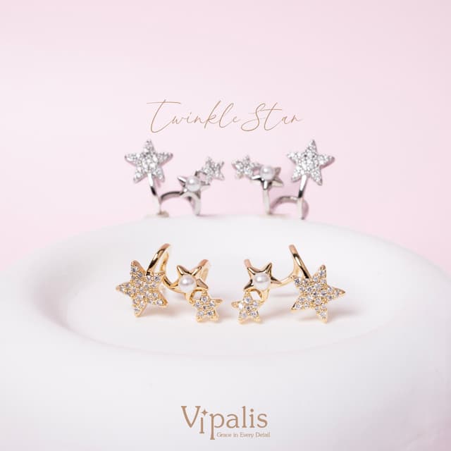 925 Silver Twinkle Star Pearl Earrings | ต่างหูดาวคู่ ประดับ