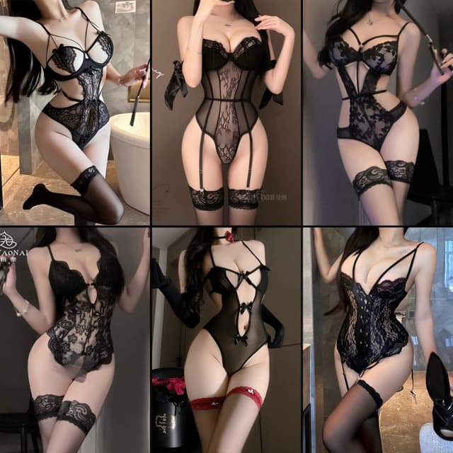 Sexy You✨ชุดนอนไม่ได้นอน   ชุดจั๊มสูท   วีลึก ลูกไม้ ซีทรู  