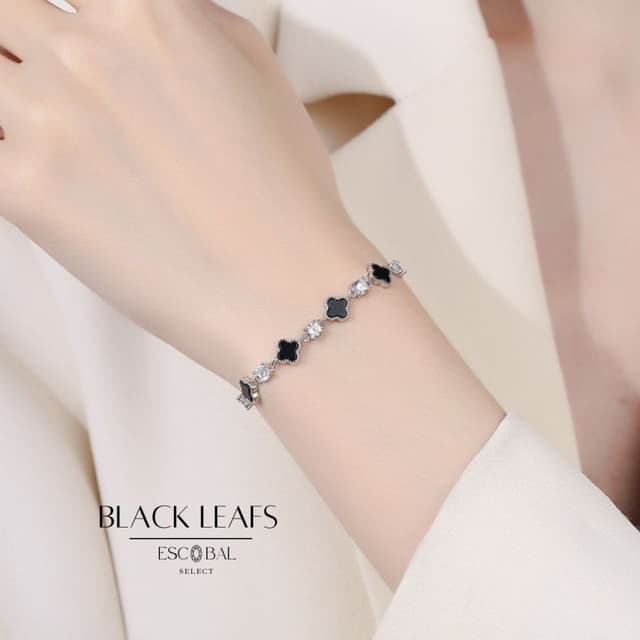 ESCOBAL กําไลเงินแท้ Black Leaves สร้อยข้อมือเพชร her bracel