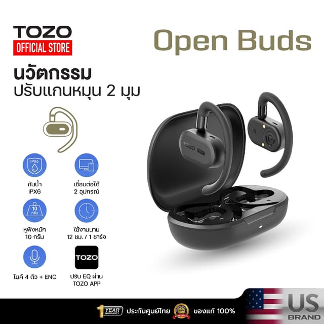 TOZO Open Buds หูฟังบลูทูธ หูฟังไร้สาย หูฟังออกกำลังกาย truewireless Bluetooth 5.3