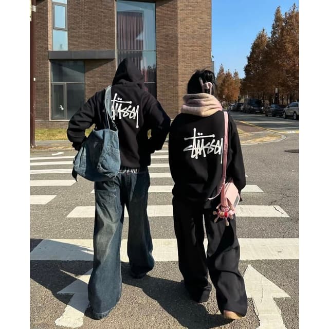 Stussy เสื้อสเวตเตอร์มีฮู้ด สำหรับผู้ชายและผู้หญิง classic LOGO ผ้าฝ้ายแท้เสื้อสวมหัวคู่มีฮู้ดแบรนด์อินเทรนด์