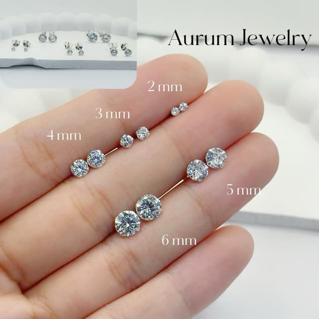 Aurum Jewelry : ต่างหูเพชร cz กลม เงินแท้ รุ่น Classy Silver