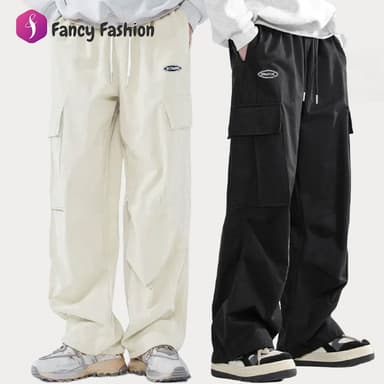 Fancy กางเกงคาร์โก้ขายาวลําลอง กางเกงคาร์โก้ขากว้างผู้ชาย กางเกงทรงตรงทรงหลวมลำลองอินเทรนด์ใหม่