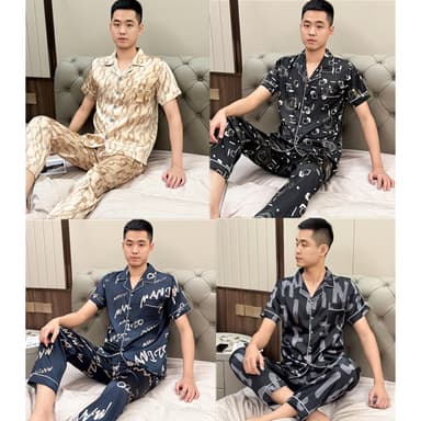 🤑พร้อมส่ง🤑1001 ชุดนอนผู้ชาย เเขนสั้นขายาว ผ้าซาตินสุดหรู  คอปก pajamas men เซ็ทเสื้อ ผ้าเย็น ผ้านิ่มไม่เเข็ง