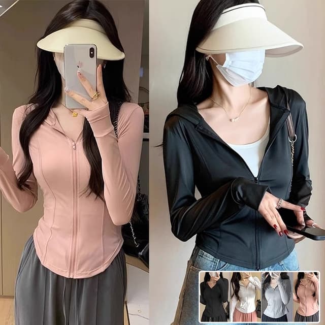 เสื้อกันแดด UV เสื้อกันยูวี สีพื้นแขนยาว ยืดหยุ่น ระบาย Yoga