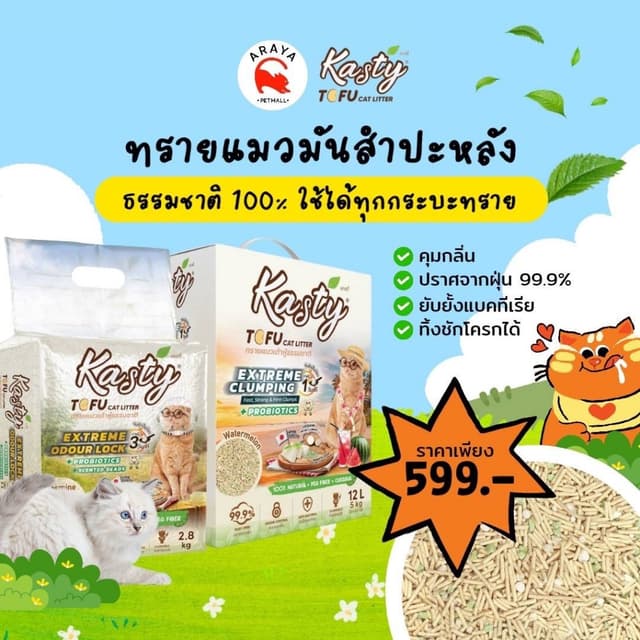 *20ลิตร* Kasty ทรายแมวมันสำปะหลัง Clumping and Odourlock ขนา