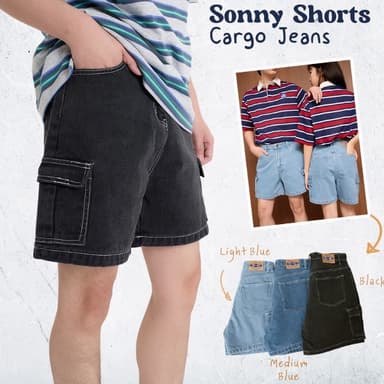 Sonny Shorts Cargo Jeans กางเกงยีนส์ขาสั้นทรงคาร์โก้ 3 สี ยาวเหนือเข่า