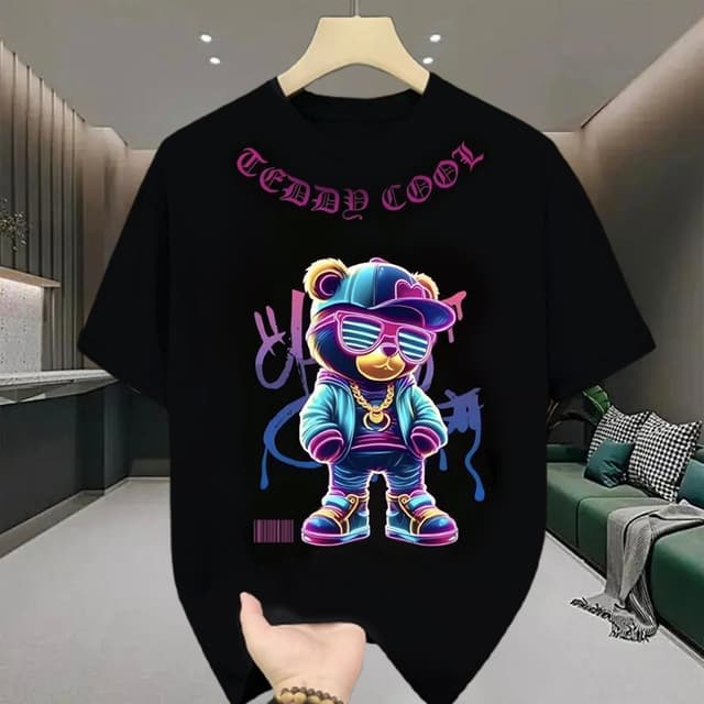 เสื้อยืดผู้ชายเท่ๆ สีดําแขนสั้น oversize t shirt ฮิปฮอปลายเท