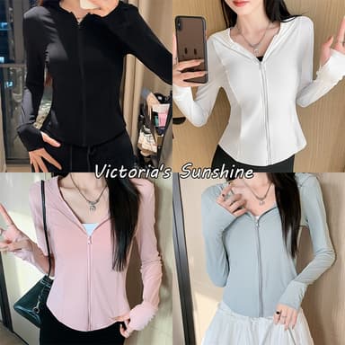 เสื้อกันแดด เสื้อสปอร์ตแขนยาว มีฮู้ด ระบายอากาศดี ป้องกันแสง กันแสงแดด แบบบาง เข้ารูป สําหรับผู้หญิงF1003