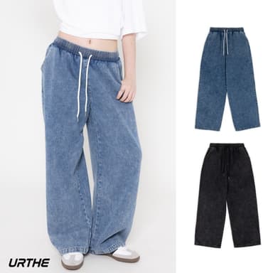 URTHE - กางเกงยีนส์ ขายาว สีฟอก รุ่น BAGGY JEANS 2.0