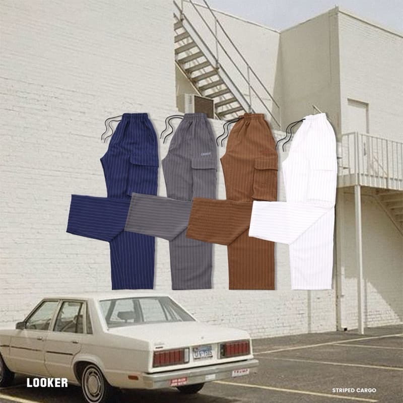 LOOKER Striped Cargo กางเกงขายาวคาร์โก้ลายทาง สีขาว สีน้ำตาล สีเทา สีกรมท่า https://wayoza.com