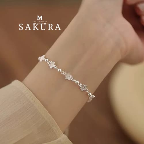 MEET💕กำไลเงิน Sakura กำไลเงินแท้ สร้อยข้อมือปรับได้ กำไลเพช