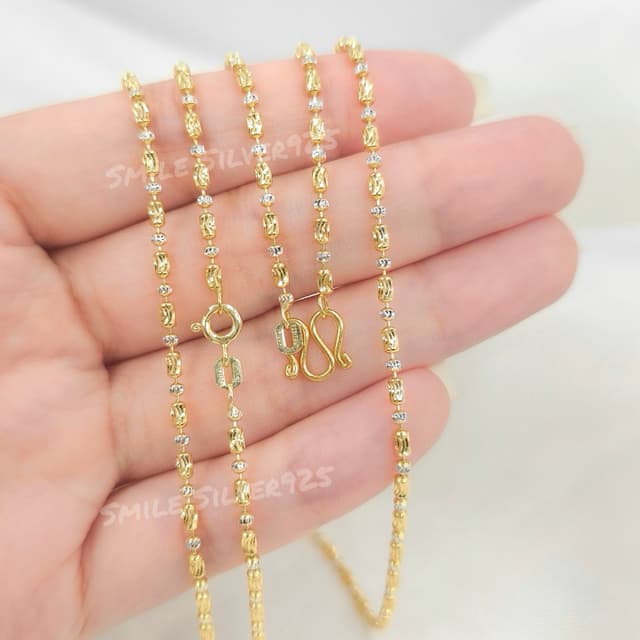 สร้อยคอเงินแท้ 92.5% Italy ชุบ 2 กษัตริย์ (WG+G18k) 2มิล ลาย