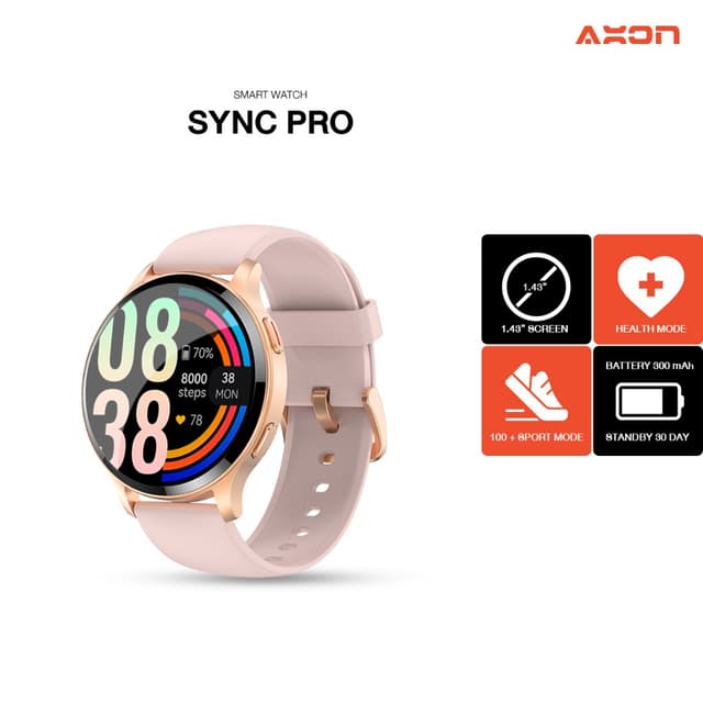AXON Sync Pro Smartwatch นาฬิกาอัจฉริยะเพื่อสุขภาพ จอใหญ่ โทรได้ วัดชีพจร SpO2 กันน้ำ