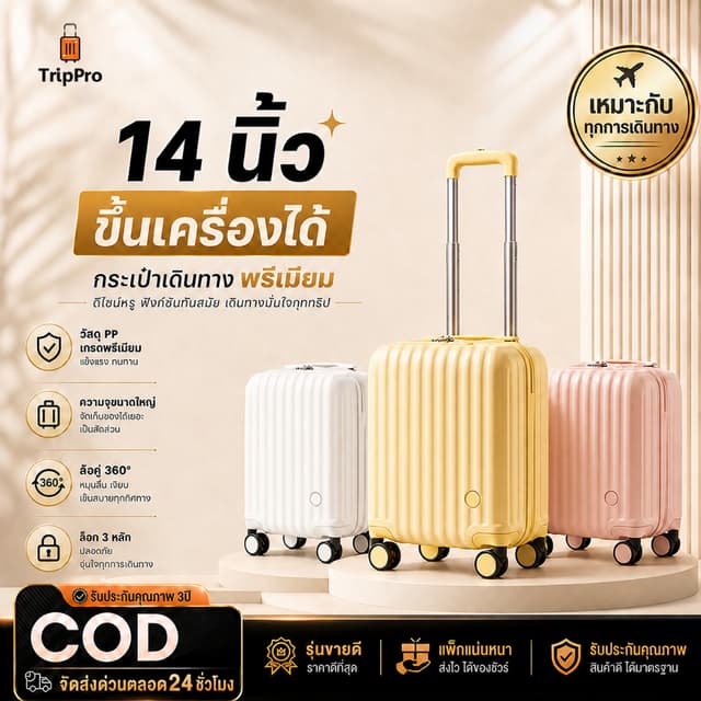 กระเป๋าเดินทาง Mini 14/18 นิ้ว ล้อลาก 360° วัสดุ ABS น้ำหนัก