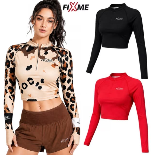 เสื้อวิ่งเอวลอย ซิปหน้า กันUV 99%  FIXMESPORT