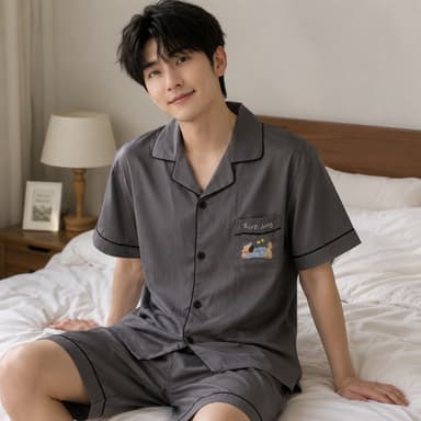 3333-1B ชุดนอนผู้ชาย แขนสั้นขาสั้นผ้าคอตตอน แต่งสีตรงขอบเสื้อ เนื้อผ้านุ่มลื่นใส่สบาย (สินค้าพร้อมส่ง)