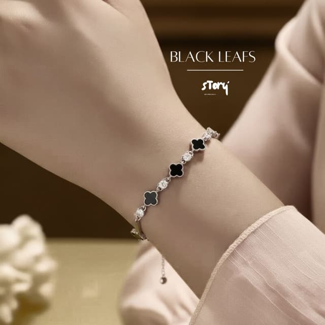 STORY กําไลเงินแท้ Black Leafs สร้อยข้อมือเพชร สร้อยข้อมือเง