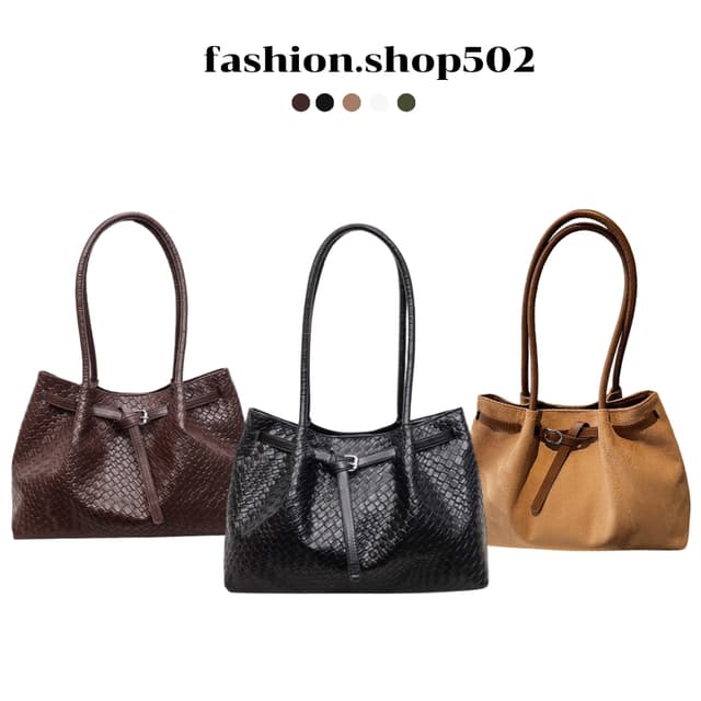 fashion.shop502 กระเป๋าสะพายข้าง หนังกลับ ความจุขนาดใหญ่ ทรง