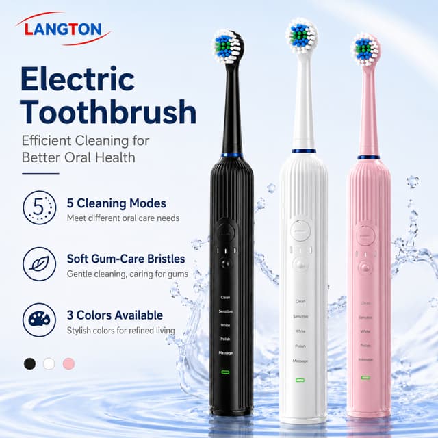 Langton แปรงสีฟันไฟฟ้า Sonic 40000 ครั้ง/นาที กันน้ำ IPX7 แบ