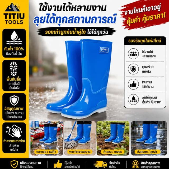 TITIU สำหรับตัดหญ้า รองเท้าบูทกันน้ำ รองเท้าบู๊ตยาว สไตล์ยาว