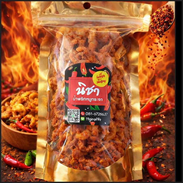 น้ำพริกหมูกระจก ขนาด100กรัม เข้มข้น ถึงเครื่อง ถึงใจ