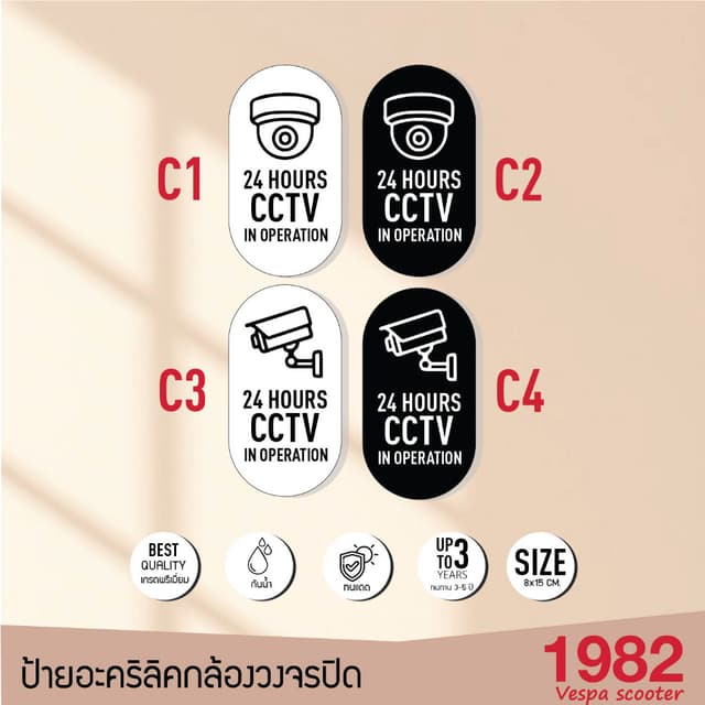 ป้ายอะคริลิคกล้องวงจรปิด ป้าย CCTV ป้ายเตือนวงจรปิด
