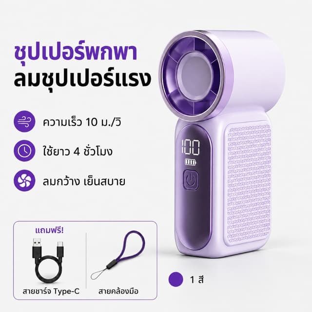 พัดลมพกพา พัดลมมือถือ mini fan พัดลมไม่มีเสียง 5เกียร์ ลมแรง