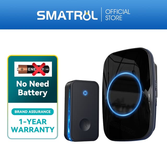 SMATRUL กริ่งประตูไร้สายแบบมีไฟเลี้ยงในตัว ไม่ต้องใช้แบตเตอร