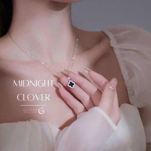 GLAMOR✨สร้อยคอเงิน Midnight Clover สร้อยคอเงินแท้925 จี้เพชร
