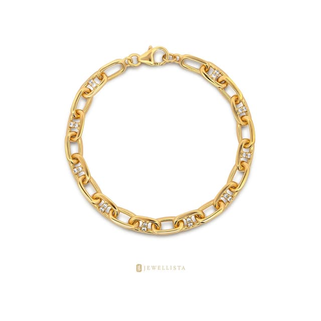 Jewellista สร้อยข้อมือโซ่เงินแท้  Miami ประดับพลอย CZ