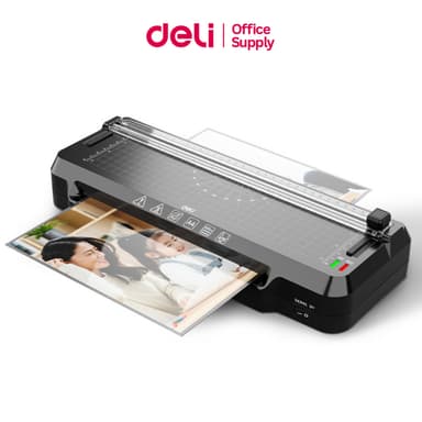 Deli เครื่องเคลือบเอกสาร เครื่องเคลือบบัตร 2in1 ร้อนไวใน 4 นาที และเครื่องตัดมุม  Laminator