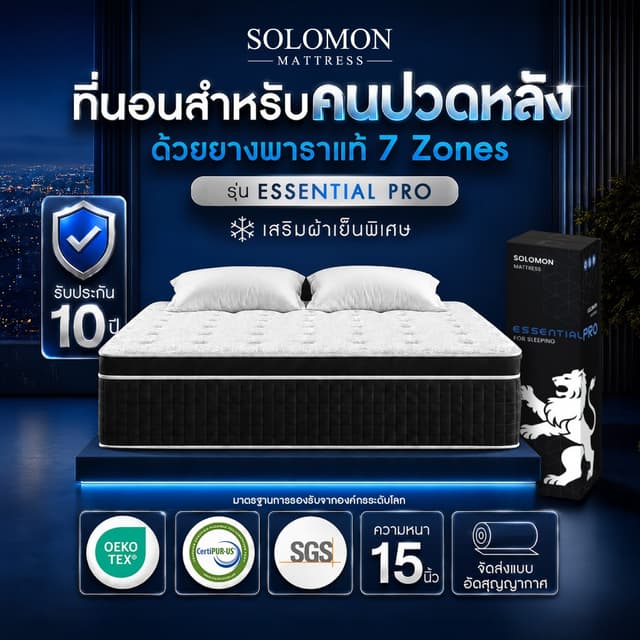 Solomon ที่นอนพ็อกเก็ตสปริงเสริมยางพาราแท้ 7 โซน รุ่น Essent