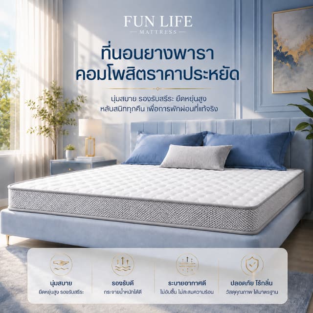 FLM ที่นอน ที่นอนยางพารา 3ฟุต 4ฟุต 5ฟุต 6ฟุต แก้ปวดหลัง ที่น