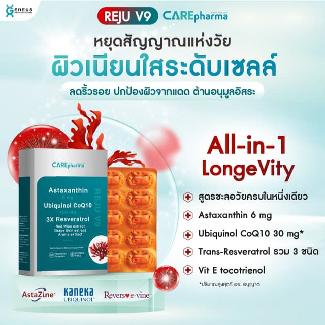 Astaxanthin + Ubiquinol CoQ10 + Resveratrol REJU V9 (รีจู วี