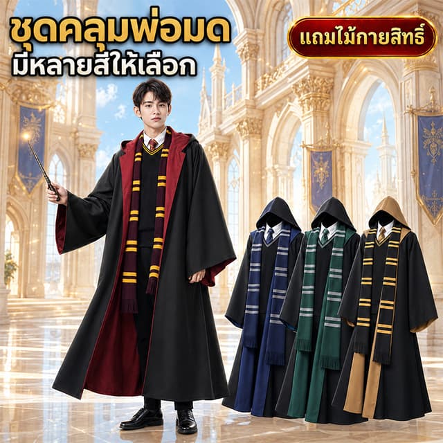 ชุดคลุมเวทมนตร์ เสื้อคลุมแฮรี่ งานแฟนซี เสื้อคลุมพ่อมด สำหรั