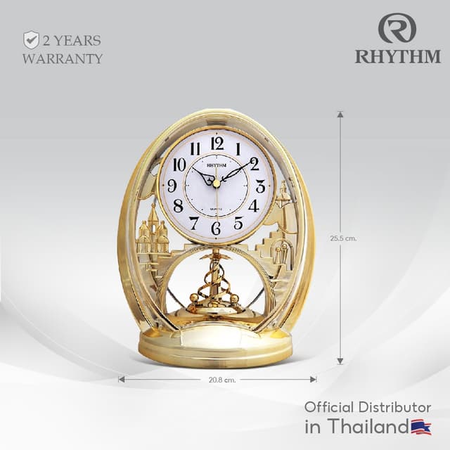 นาฬิกาตั้งโต๊ะ RHYTHM สีทอง รูปเกลียวปราสาท นาฬิกาตกแต่งบ้าน