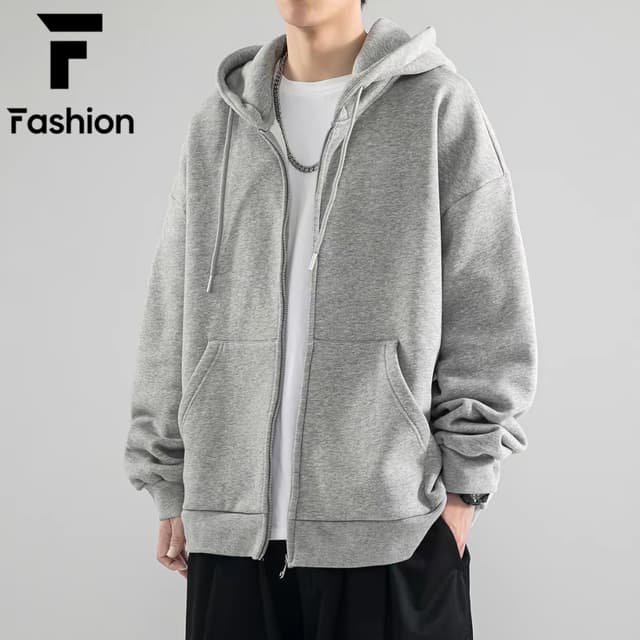 เสื้อฮู้ดซิปแขนยาวสีทึบซึ่งผู้ชายและผู้หญิงสามารถสวมใส่ได้ใน