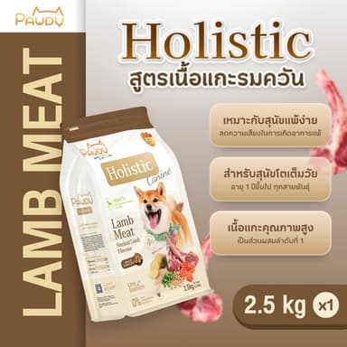 Pawdy อาหารสุนัขเกรดพรีเมียม Holistic สำหรับสุนัขโต อายุ 1-6 ปี สูตรเนื้อแกะรมควัน ขนาด 2.5 กก.