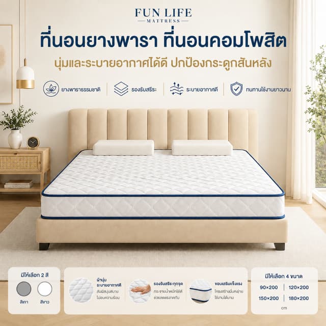 FLM ที่รองนอน 3ฟุต 5ฟุต 6ฟุต ที่นอนยางพารา ให้สัมผัสนุ่มเด้ง