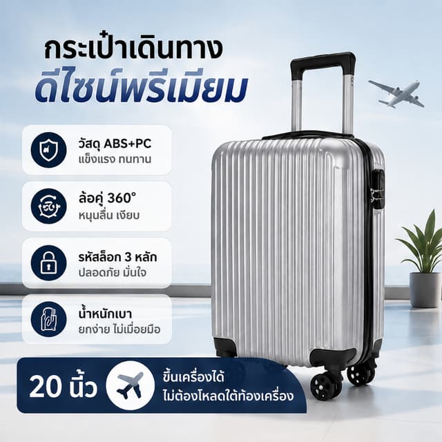 BAGOO กระเป๋าเดินทางล้อลาก 20/24 นิ้ว ABS+PC น้ำหนักเบา ล้อค