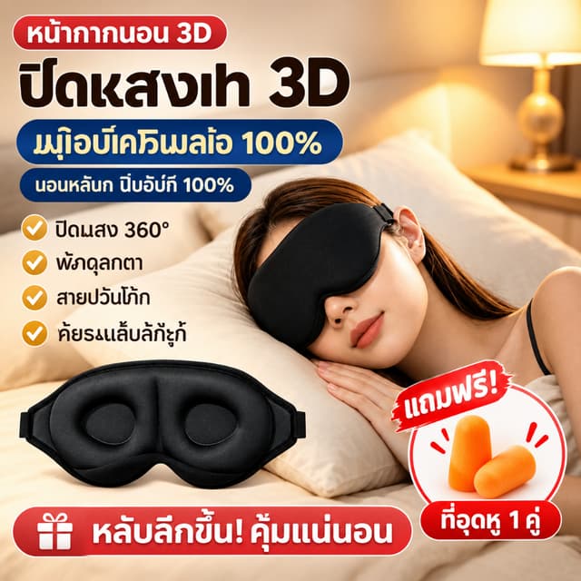 หน้ากากปิดตานอนหลับ โฟมเมมโมรี่ 3D ปิดทึบแสง 100% นุ่มสบาย ส