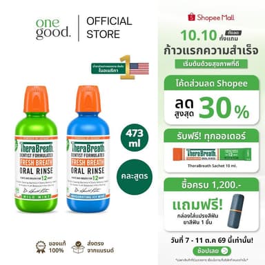 [คละสูตร x2] TheraBreath (Icy Mint) + (Mild Mint) 473 ml | น้ำยาบ้วนปาก ลดกลิ่นปาก ไม่มีแอลกอฮอล์